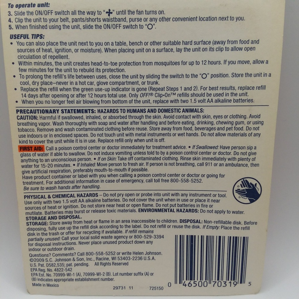 Lot of 2 OFF! Clip-On Mosquito Repellent Refills‎ 2 Packs - 4 Refills Total - Picture 9 of 10